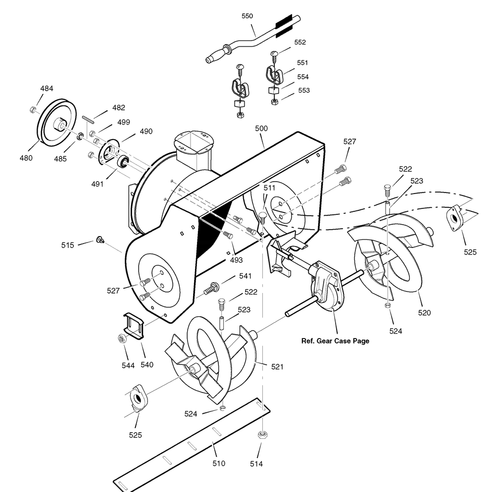 Auger Housing Diagram and Parts List for 1695363-6271200X54 2007 Briggs and Stratton Snow Blower